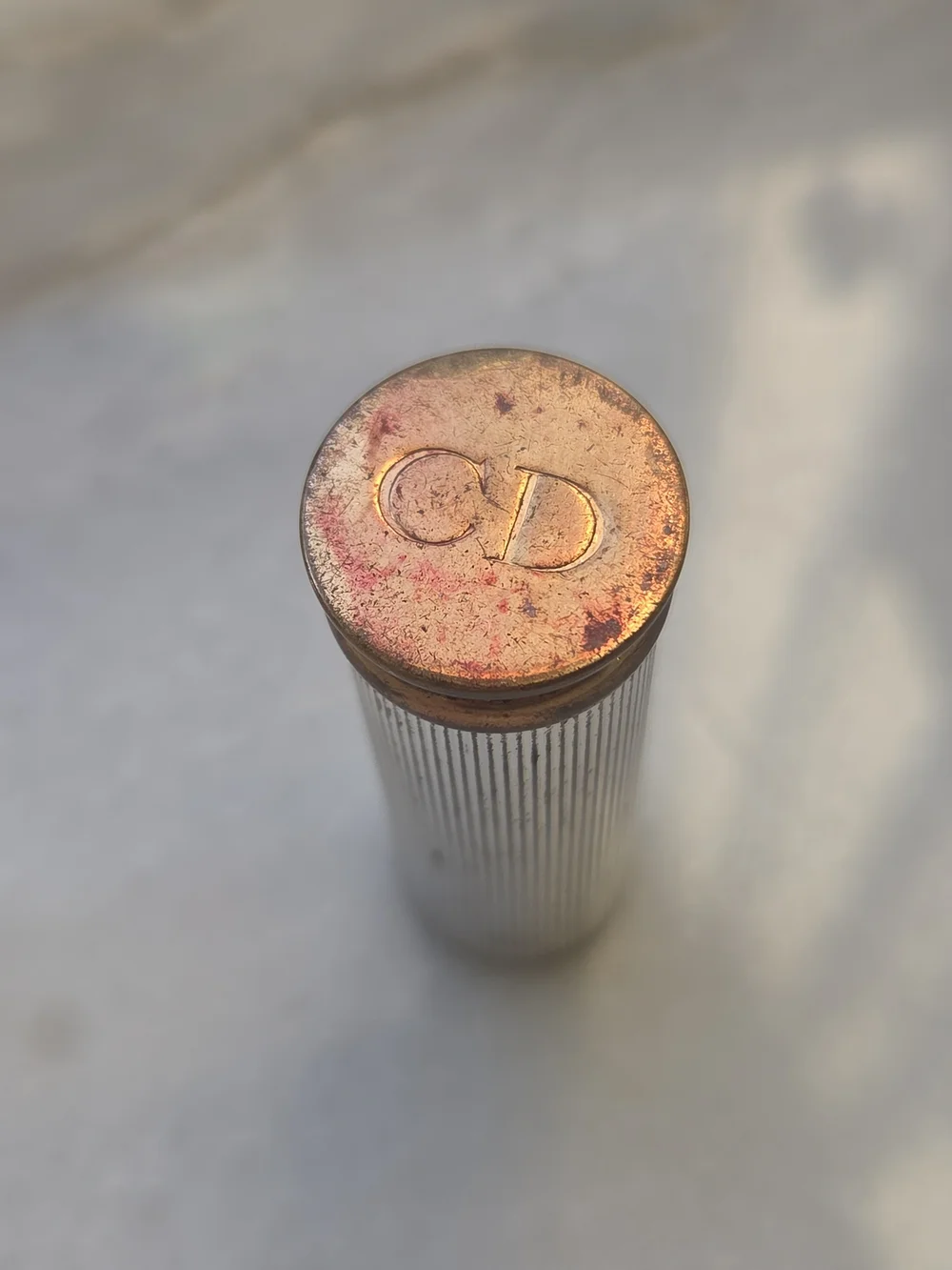 Vtg 60s Christian Dior Silver Tone Ribbed Lipstick Case Only  Collectible Vanity